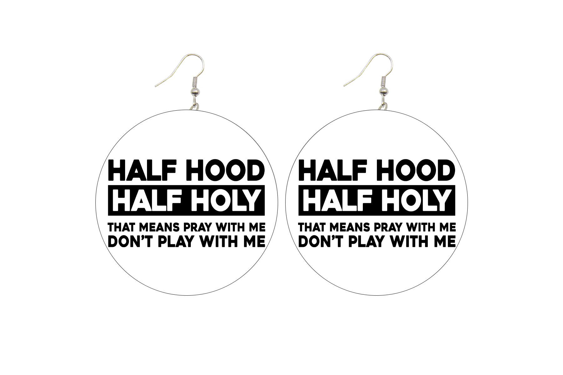 Half Hood Half Holy Wooden Earrings