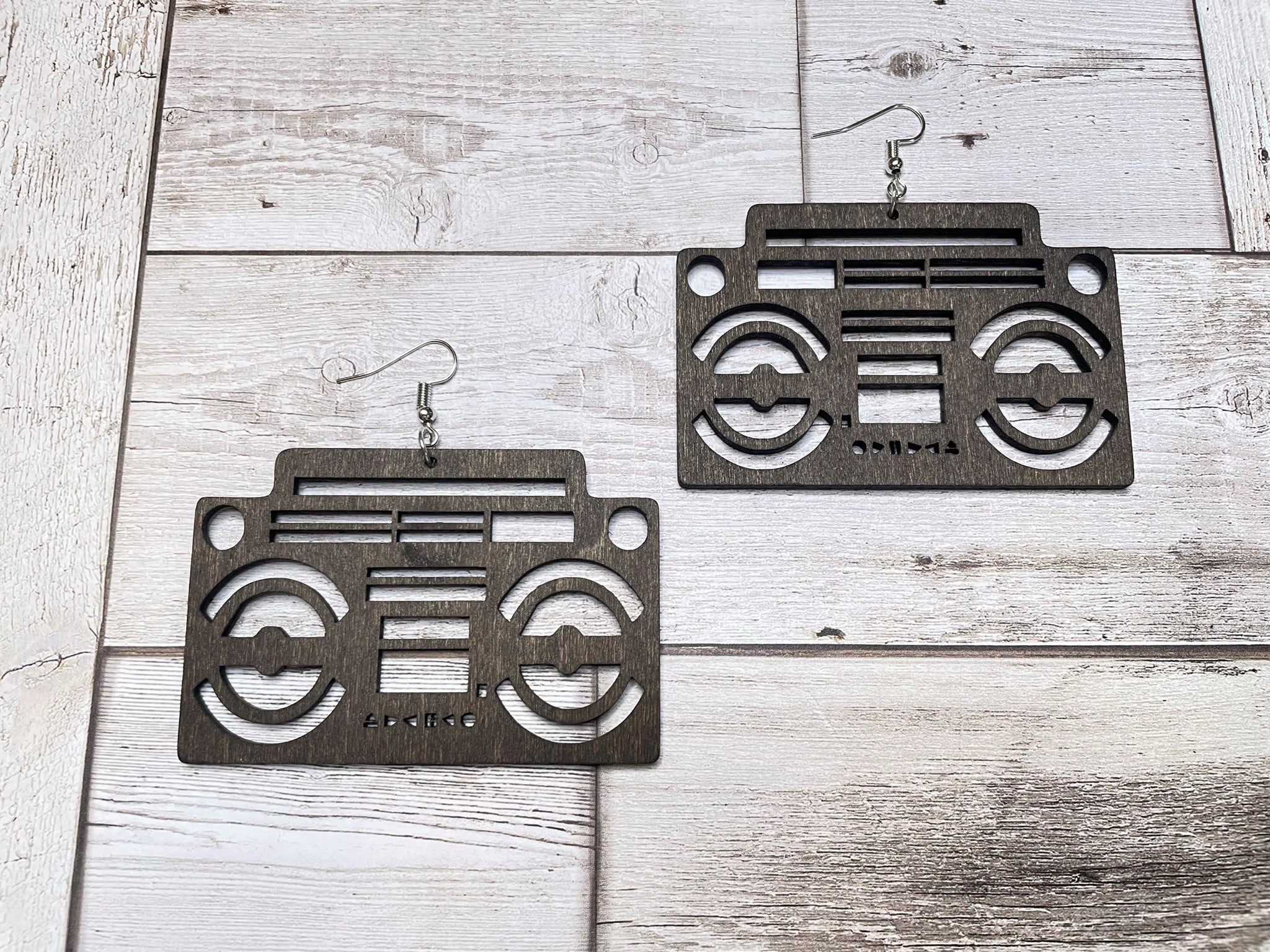 Boombox Engraved Wooden Earrings