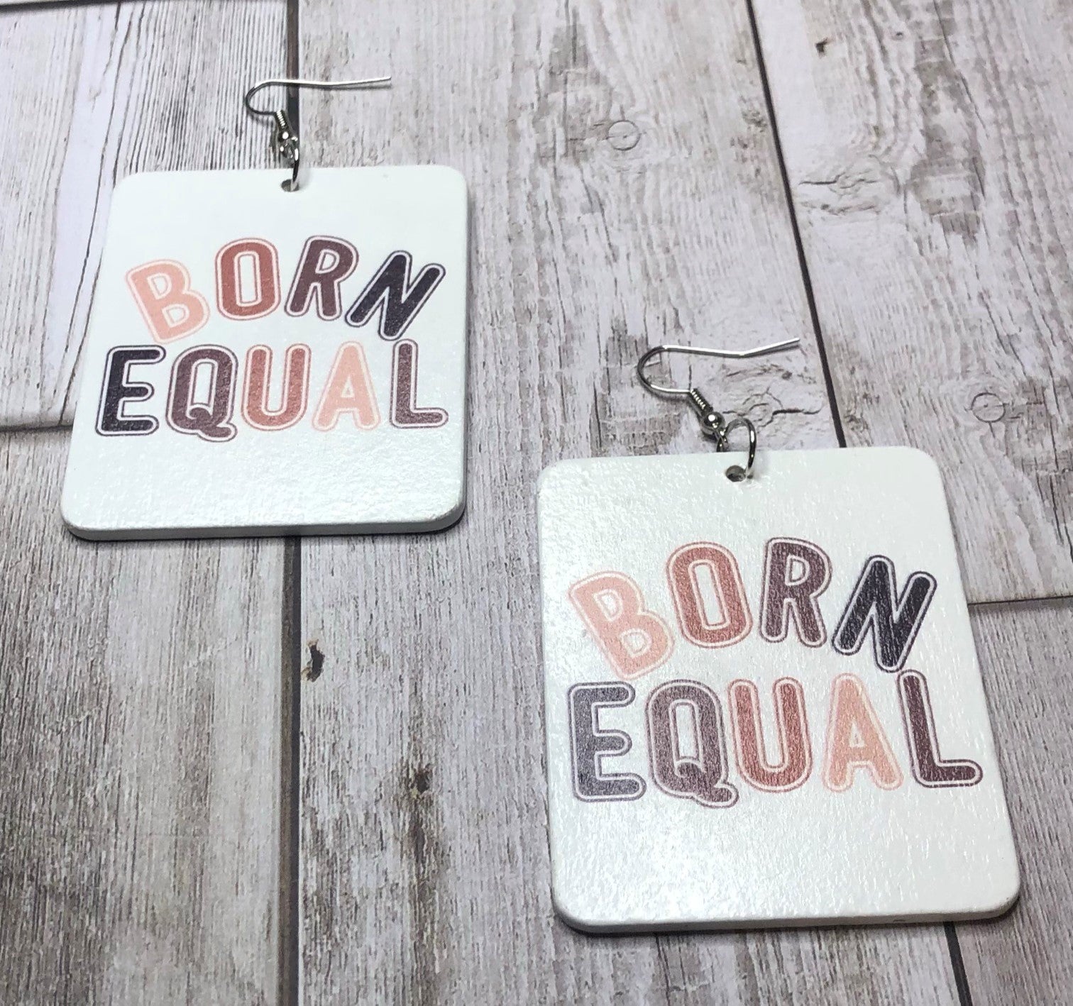 Born Equal Rectangle Wooden Earrings