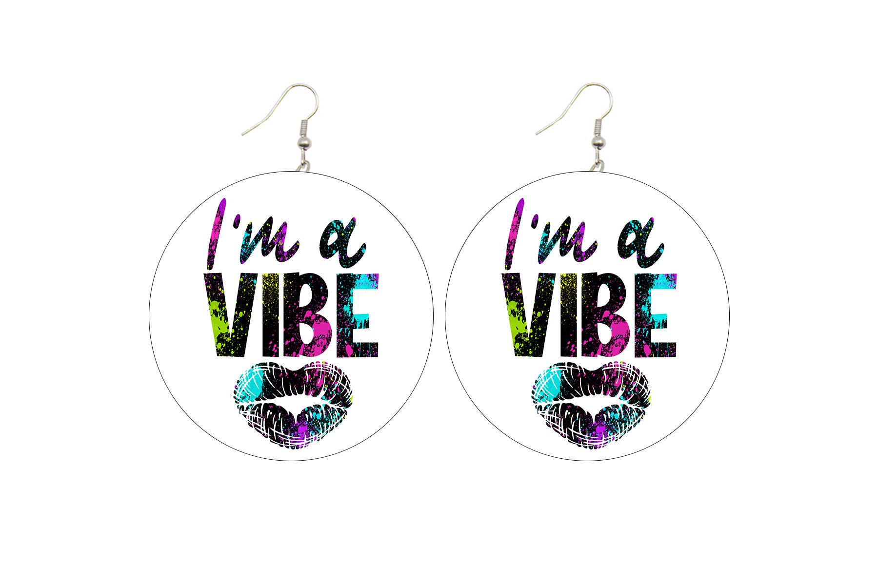 I'm A Vibe Spray Paint Circle Wooden Earrings
