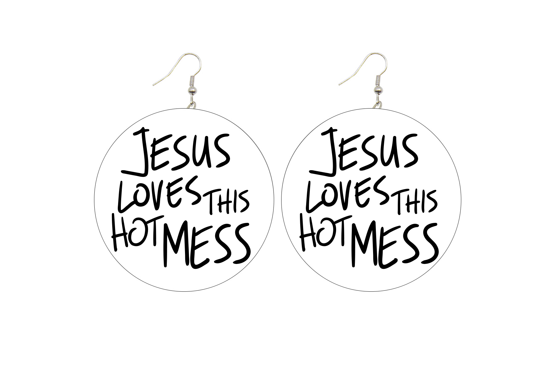 Jesus Loves This Hot Mess Wooden Earrings