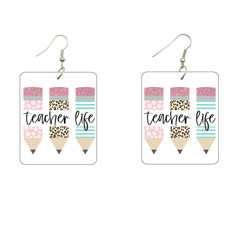 Teacher Life Wooden Earrings