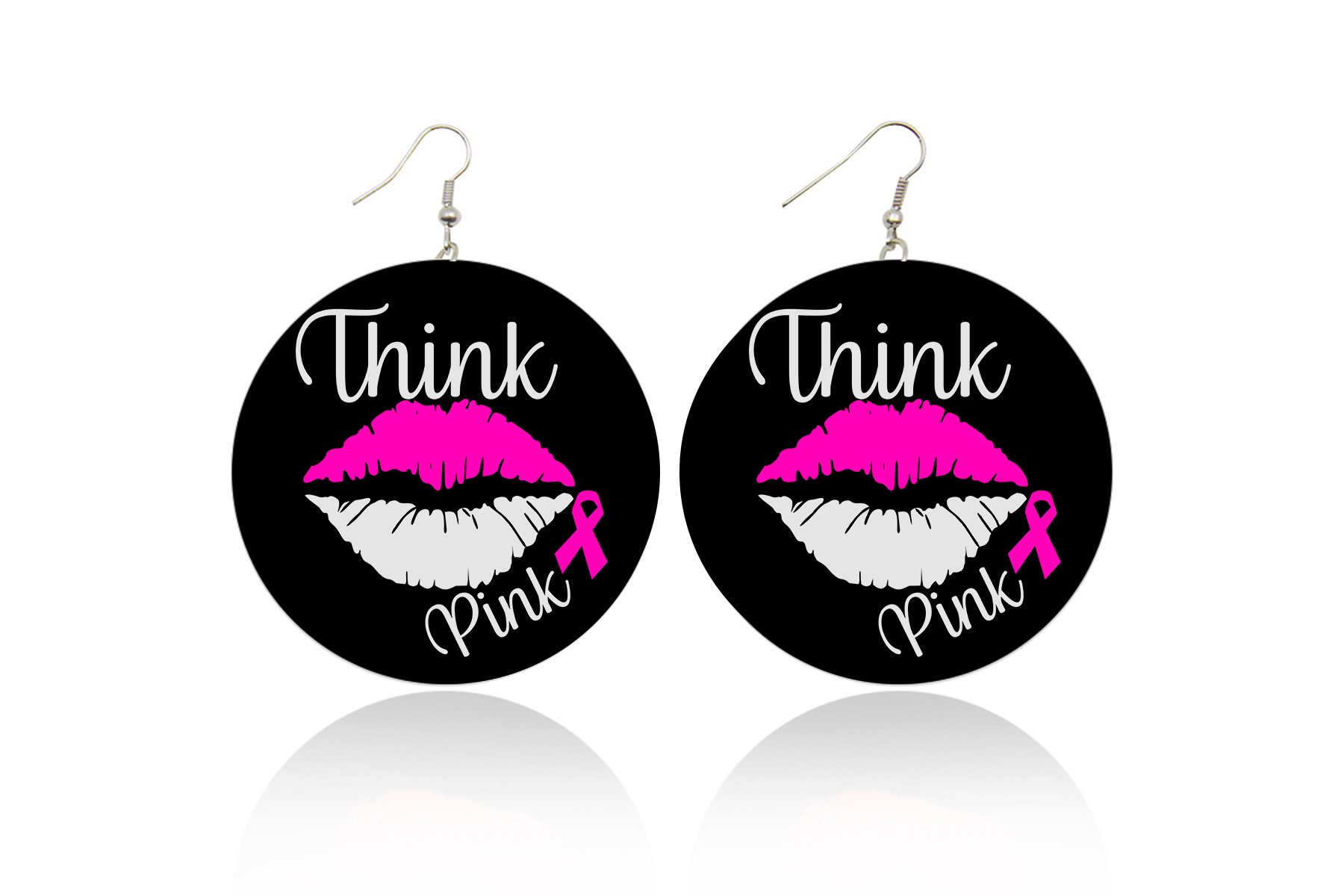 Think Pink Breast Cancer Wooden Earrings