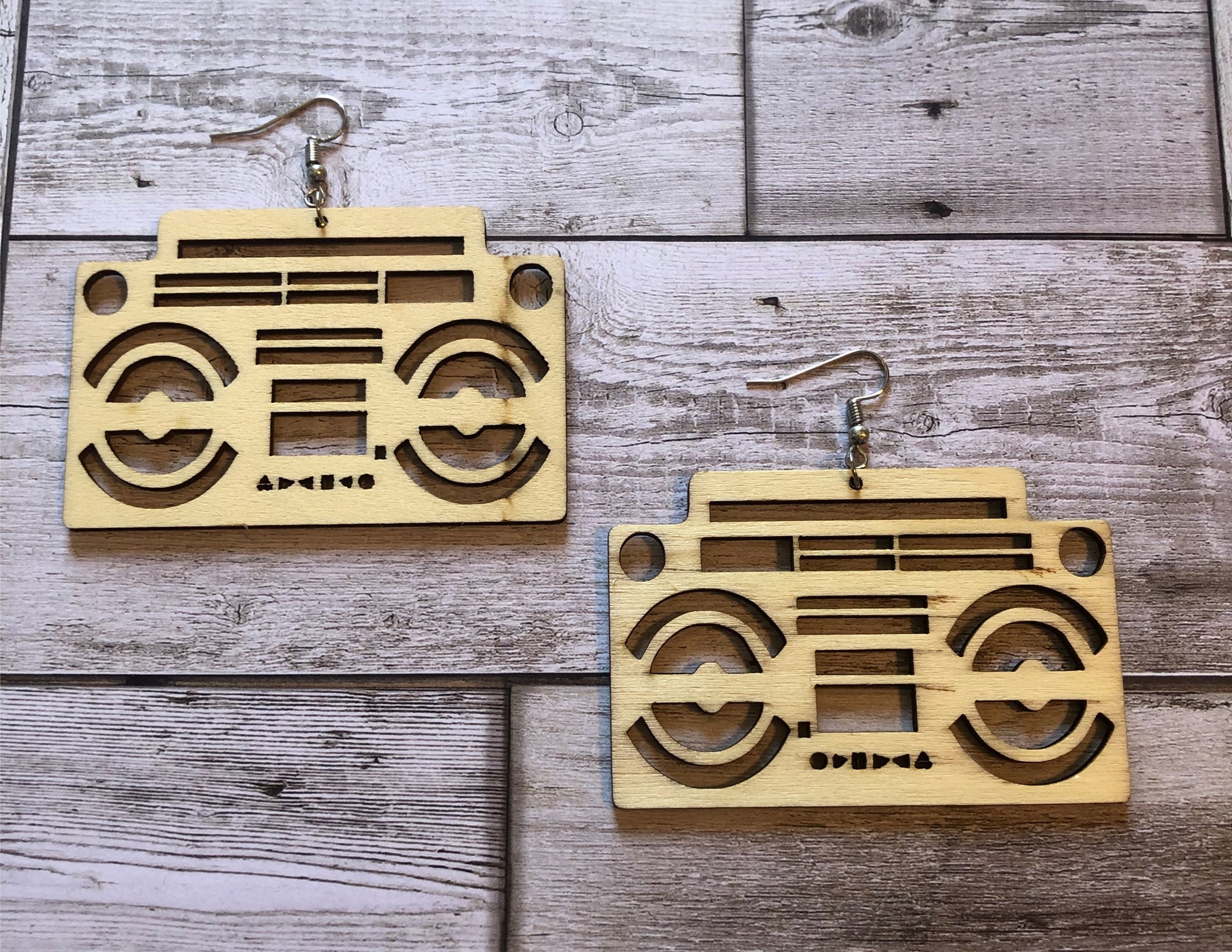 Boombox Engraved Wooden Earrings